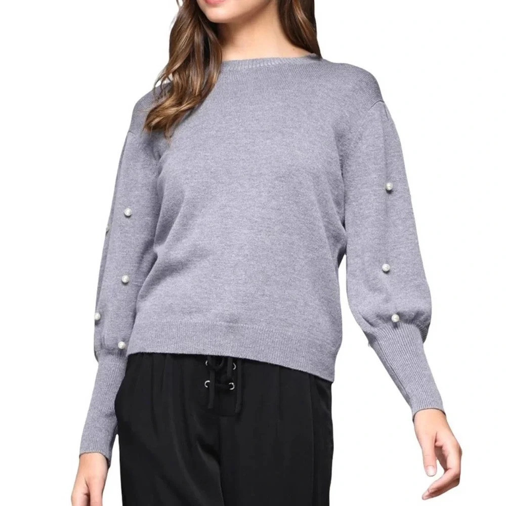 DO+BE Pearl Sleeve Gray Pullover‎ Sweater Size Large